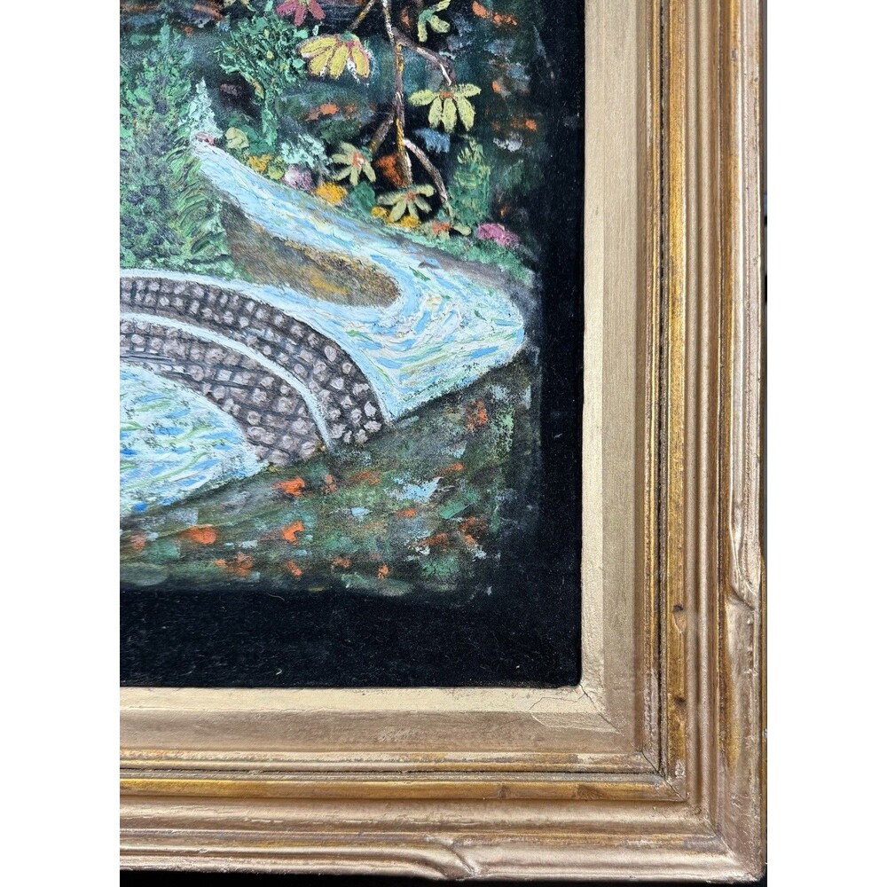 Fall Landscape Painted On Black Velvet Framed - Picture 2 of 9